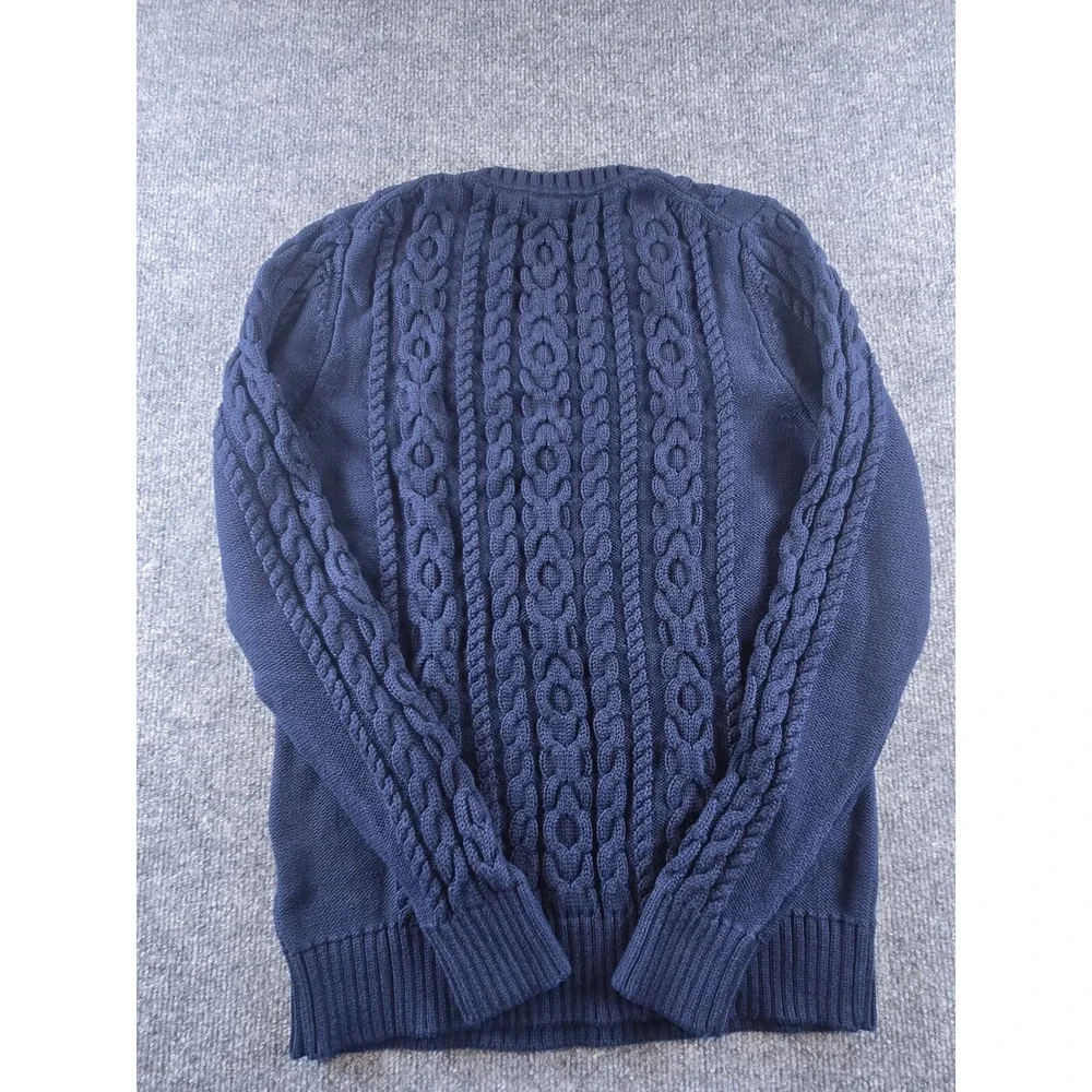 LL Bean Navy Blue Cable Knit Cotton Crewneck Sweater Mens Small 298839